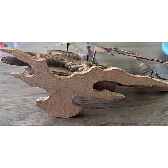 Vintage Brass Copper Deer Sculpture Trees Wood Metal Wall Art Table Top 13"x 15" - Picture 3 of 6